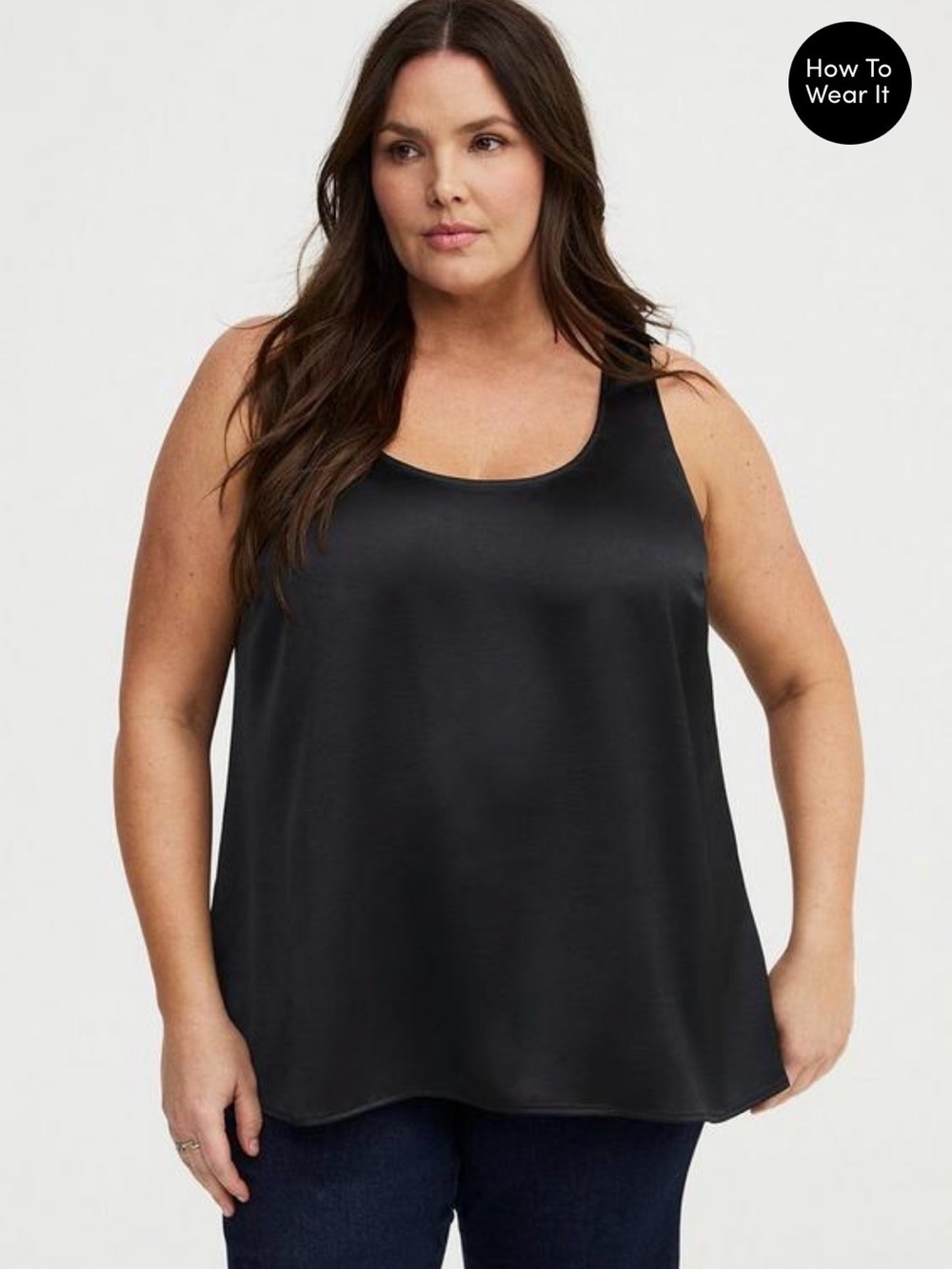 Black Satin Scoop Neck Tank Top - Women